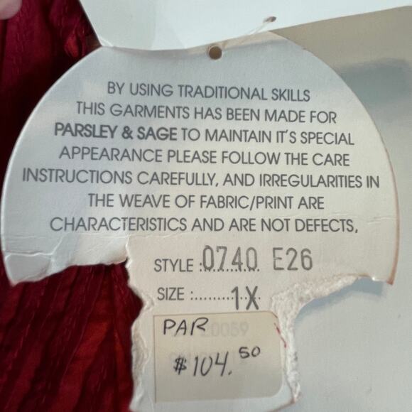 Parsley & Sage Red Multi Silk Textured Pintuck Long Sleeve Tunic Blouse Plus 1X - Picture 13 of 13